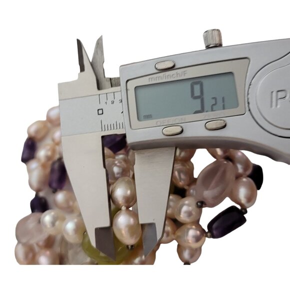 Pearl, Quartz Amethyst Knotted Strand Necklace 60" Long, K129 - Picture 6 of 9